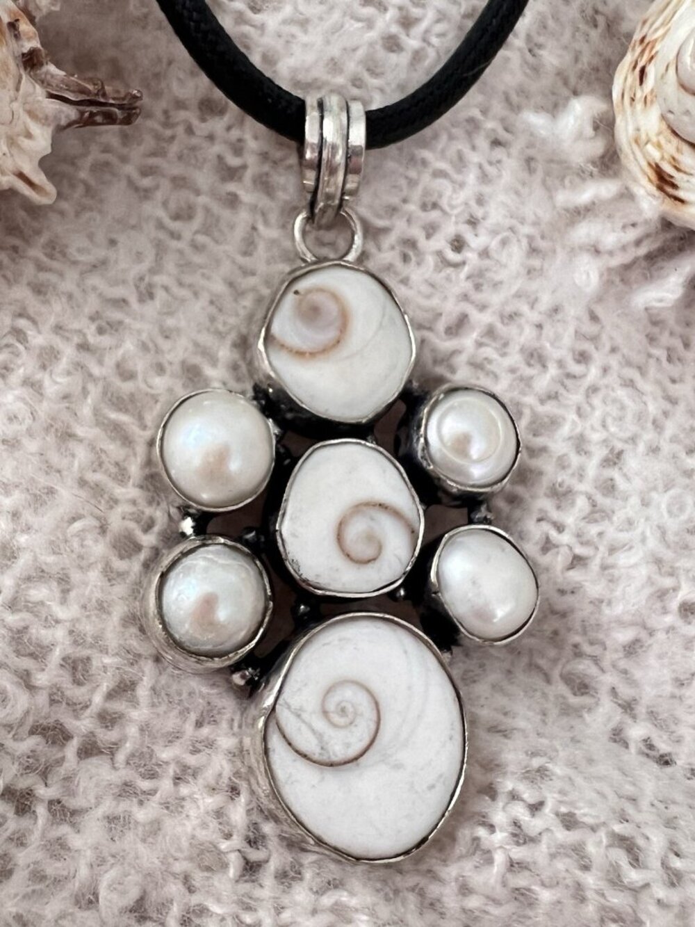 925 Sterling Silver Shiva Eye & Pearl Necklace Mother of Pearl Shell Pendant